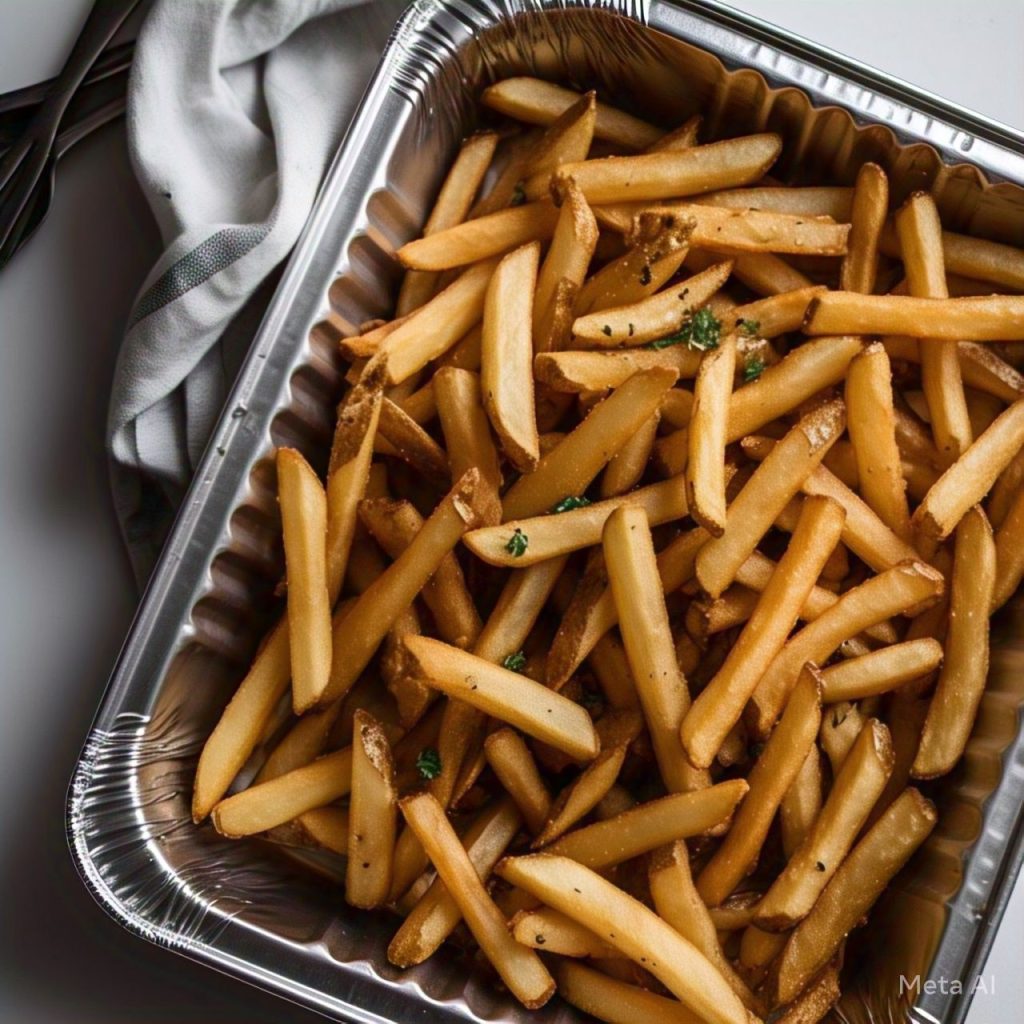 Catering-size fresh cut kennebeck fries prepared by Poboys Kitchen in San Francisco