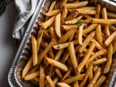 Catering-size fresh cut kennebeck fries prepared by Poboys Kitchen in San Francisco