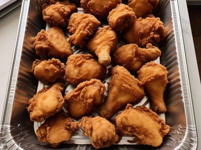 Catering-size bone-in fried chicken prepared by Poboys Kitchen in San Francisco