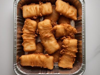 Catering-size fried cod fish fillet prepared by Poboys Kitchen in San Francisco