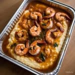 Catering-size shrimp and grits prepared by Poboys Kitchen in San Francisco