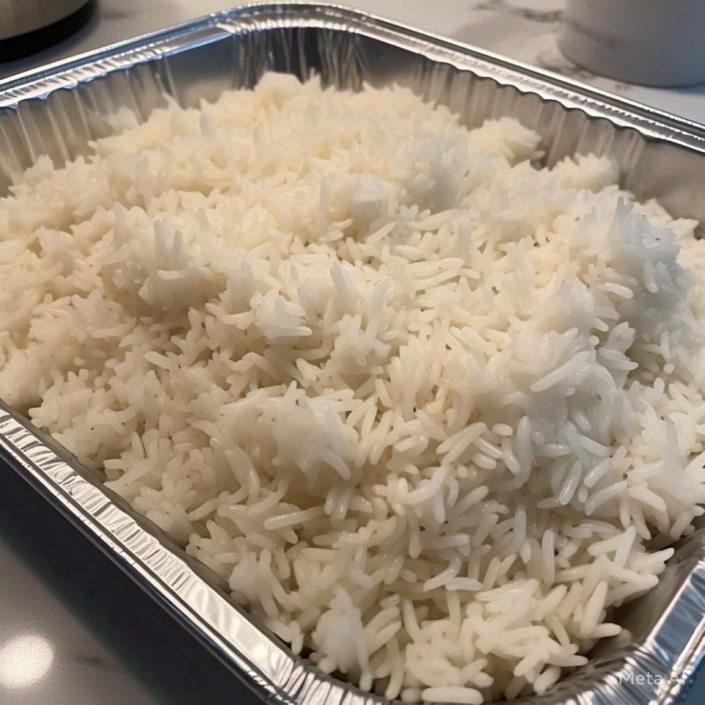 Catering-size white rice prepared by Poboys Kitchen in San Francisco