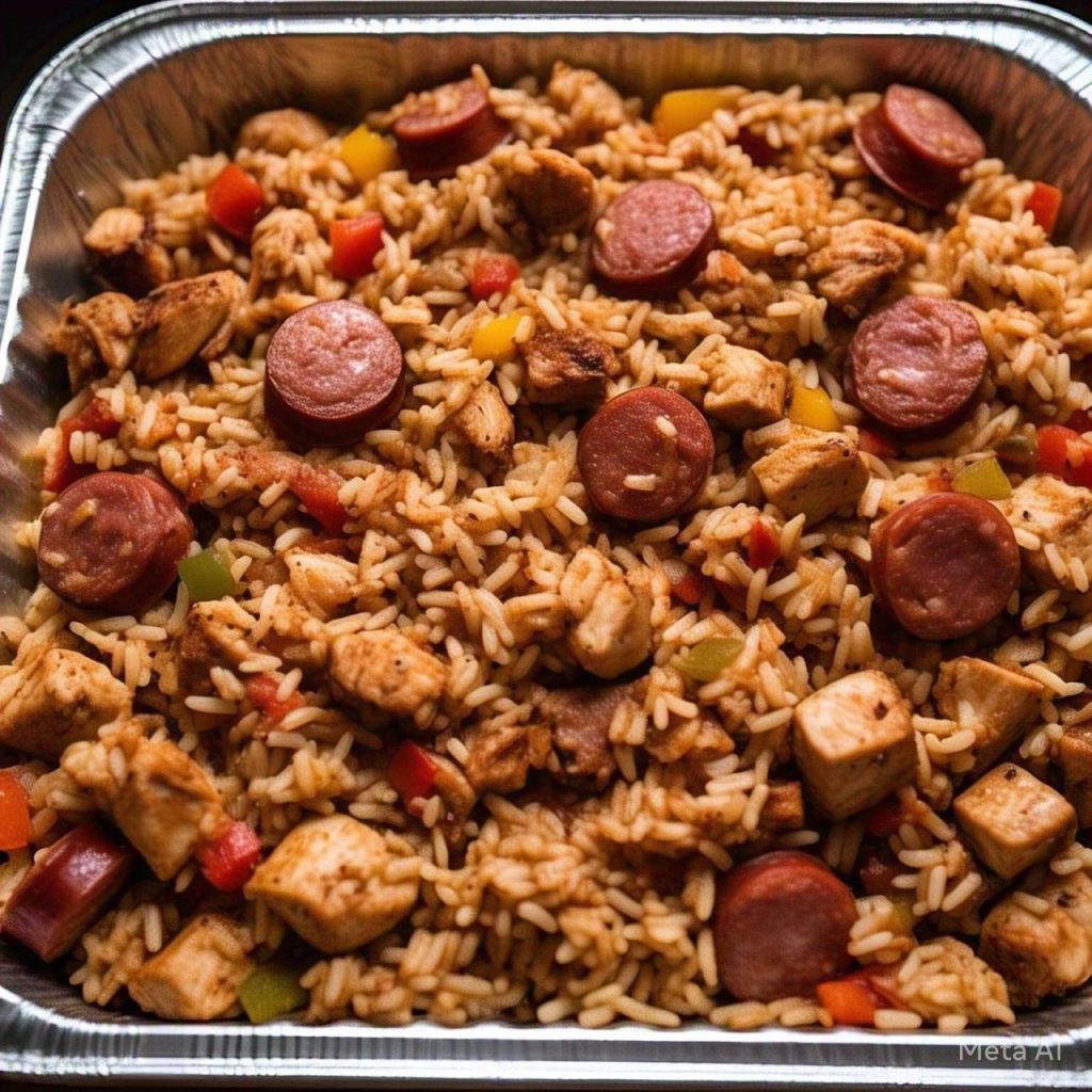 Catering-size chicken and andouille jambalaya prepared by Poboys Kitchen in San Francisco