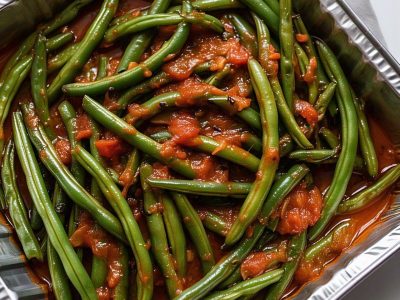 Catering-size Southern green beans prepared by Poboys Kitchen in San Francisco