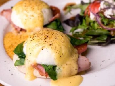 Bayou Benedict Cajun-style eggs Benedict served at Poboys Kitchen in San Francisco