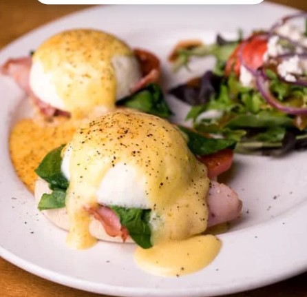 Bayou Benedict Cajun-style eggs Benedict served at Poboys Kitchen in San Francisco