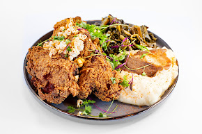 Chicken combo plate served at Poboys Kitchen in San Francisco