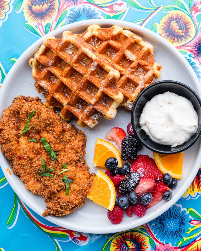 Waffle and fried chicken served at Poboys Kitchen in San Francisco