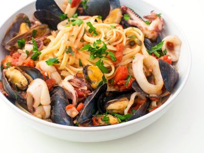 Seafood pasta served at Poboys Kitchen in San Francisco