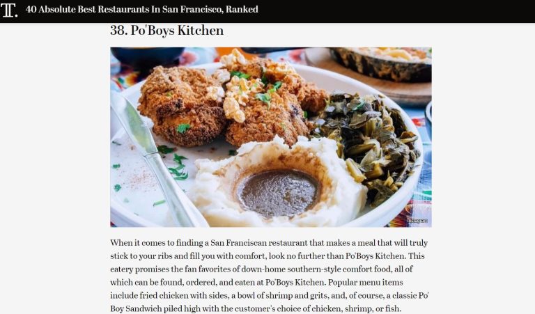 Tasting Table feature highlighting Poboys Kitchen in San Francisco