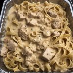 Catering-size chicken fettuccini pasta prepared by Poboys Kitchen in San Francisco