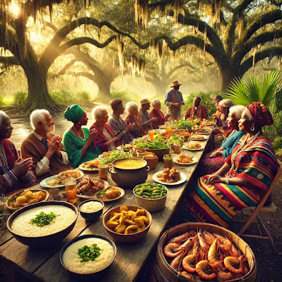 Feast medley featuring a variety of Cajun and Creole dishes from Poboys Kitchen in San Francisco