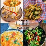 Party platter with fried chicken, fries, mac and cheese, salad, and cheesecake from Poboys Kitchen in San Francisco